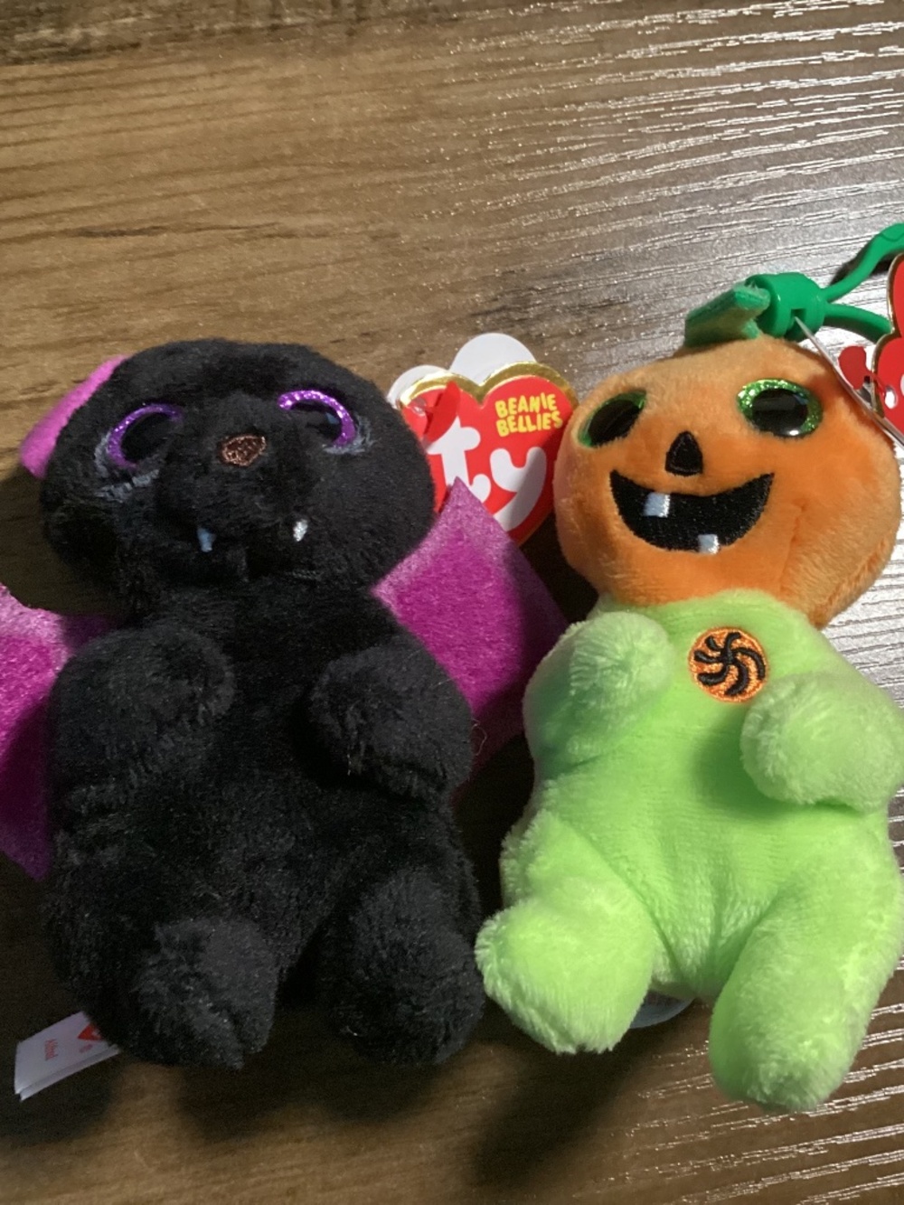 TY Beanie Baby Beanie Bellies Hollow the Halloween Pumpkin & Alfred The Bat 4”